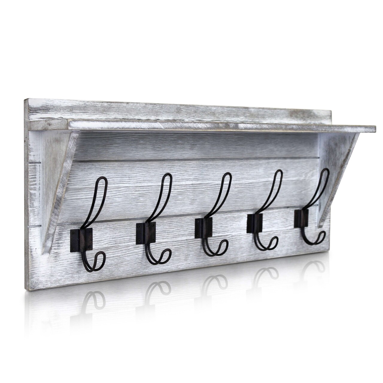 HBCY Creations Rustic Wall Mounted Coat Rack Shelf - Wooden Country Style 24" Entryway Shelf with Hooks - Solid Pine Wood - For Entryway, Kitchen, Bathroom